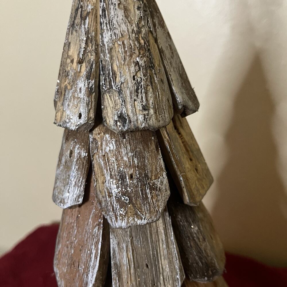Christmas Handcrafted Tabletop Tree 14 Inches Rustic Wood With Silver Accents - Picture 7 of 9